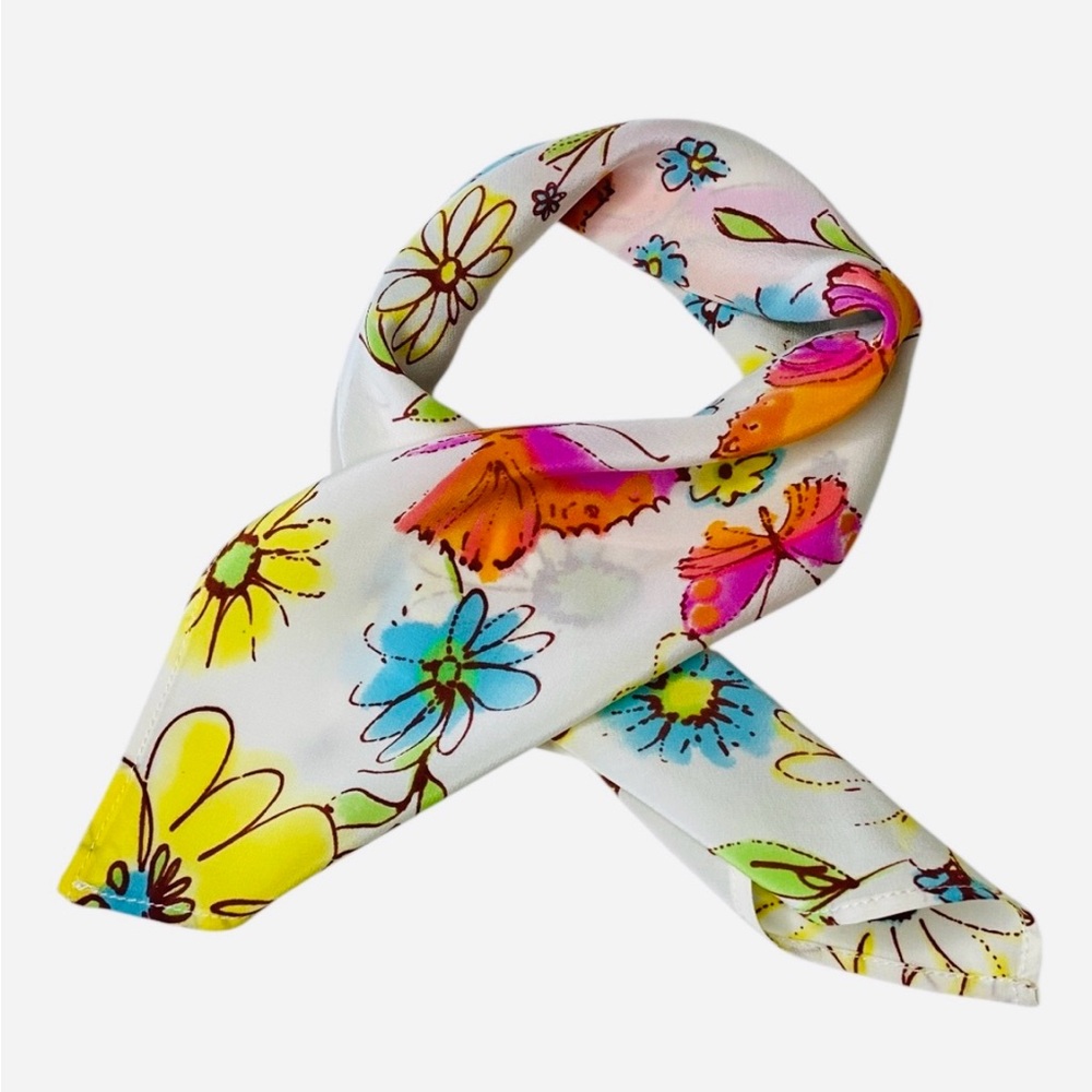 NWT SILKLETTE Spring Floral 100% Fine Silk Kerchief Scarf